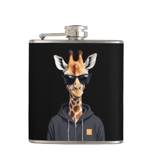 Giraffe Wearing Hoodie Funny Cool Animal Character Flask