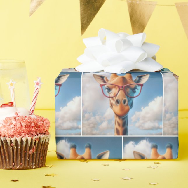 Giraffe Wearing Red Eyeglasses Wrapping Paper (Birthday Party)