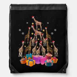 Giraffe Wearing Santa Hat Christmas Tree Boxes Xma Drawstring Bag