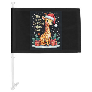 Giraffe Wearing Santa Hat Matching Christmas Pajam Car Flag