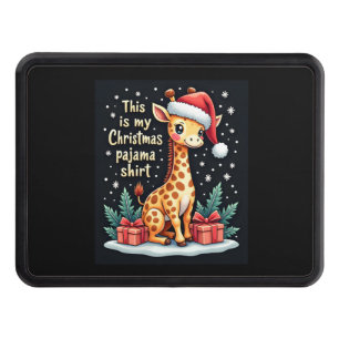 Giraffe Wearing Santa Hat Matching Christmas Pajam Hitch Cover