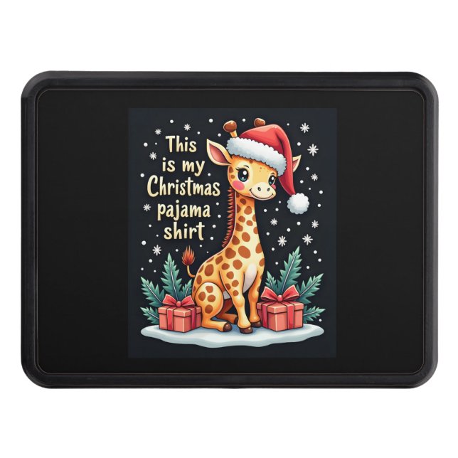 Giraffe Wearing Santa Hat Matching Christmas Pajam Hitch Cover (Front)
