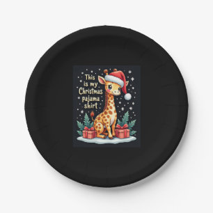 Giraffe Wearing Santa Hat Matching Christmas Pajam Paper Plates