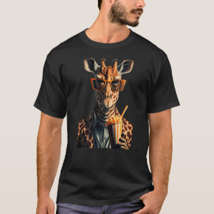 Giraffe Wearing Suit Eating Popcorn Wearing Glasse T-Shirt