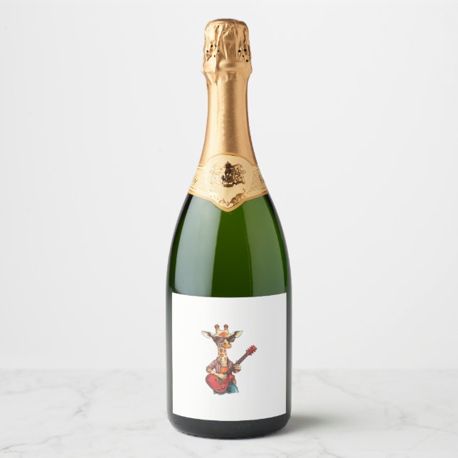 Giraffe Wearing Sunglasses Playing Guitar Musician Sparkling Wine Label (Front)
