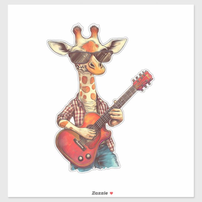 Giraffe Wearing Sunglasses Playing Guitar Musician Sticker (Sheet)