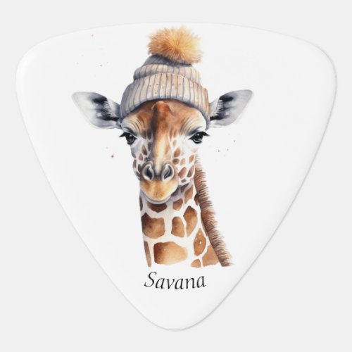 Giraffe wearing winter hat customizable Poster Guitar Pick