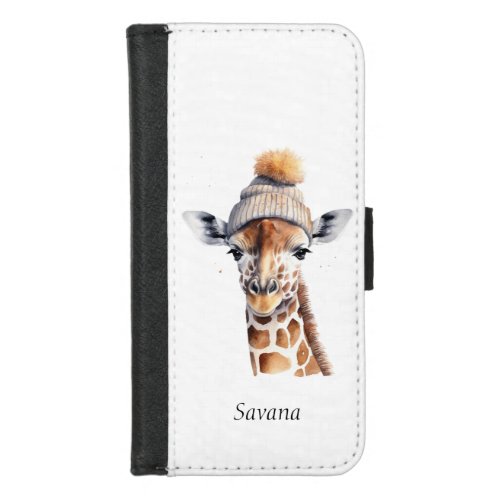 Giraffe wearing winter hat customizable Poster iPhone 87 Wallet Case