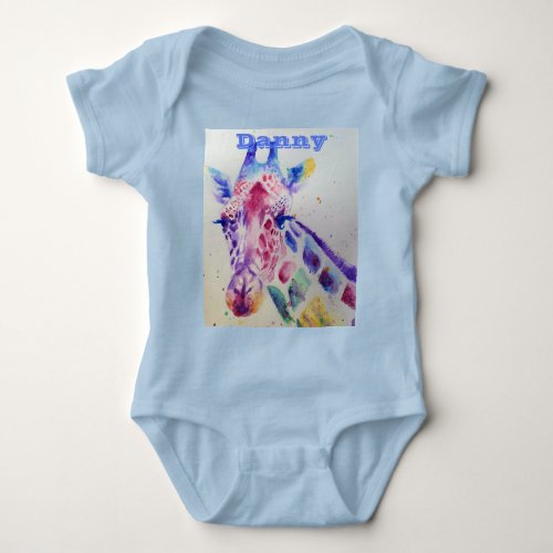 Giraffe Whimsical Watercolor Blue Babies Bodysuit