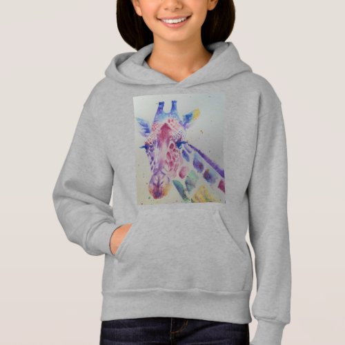 Giraffe Whimsical Watercolor Girls Pullover Hoodie