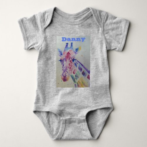 Giraffe Whimsical Watercolor Gray Babies Bodysuit