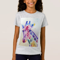 Giraffe Whimsical Watercolor gray Girls T Shirt