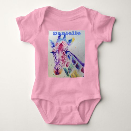 Giraffe Whimsical Watercolor Pink Babies Bodysuit