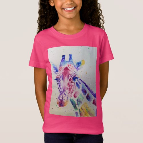 Giraffe Whimsical Watercolor Pink Girls T Shirt