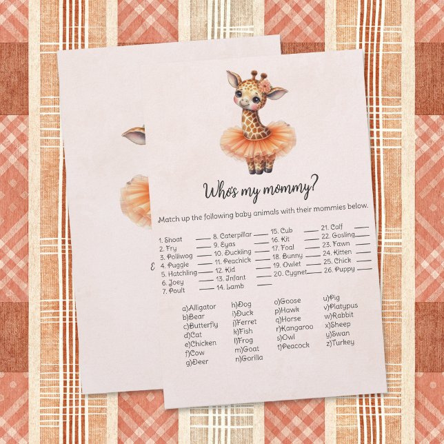 Giraffe Who's My Mommy Baby Shower Game Card (Creator Uploaded)