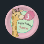 Giraffe Wild Birthday Party Plate<br><div class="desc">Whimsical Giraffe blowing bubble gum artwork adorn this party plate. Great for birthdays,  baby showers,  or other jungle related party ideas. Just change the custom text.</div>