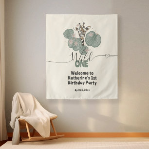 Giraffe Wild One Animal Birthday Party Backdrop 