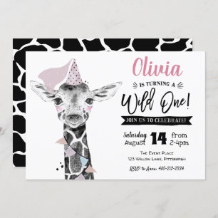 Giraffe Wild One Girl 1st Birthday invitation
