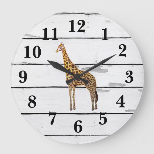 Giraffe Wildlife Decor Rustic Shiplap Large Clock