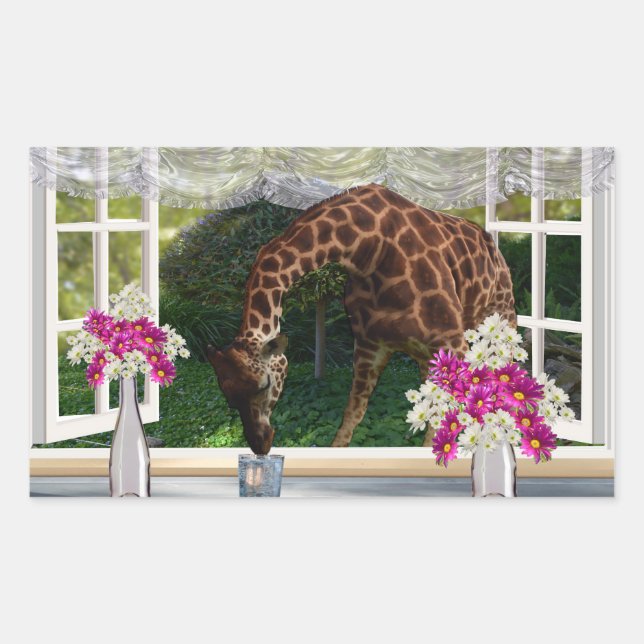 Giraffe Window Dresser, Rectangular Sticker (Front)