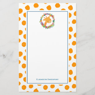 Giraffe with a Floral Wreath on Orange Spots Stationery