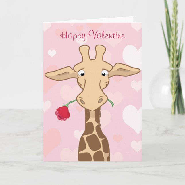 Giraffe with a Rose Valentine Card (Front)