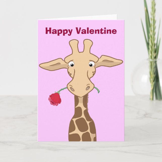 Giraffe with a Rose Valentine Card (Front)