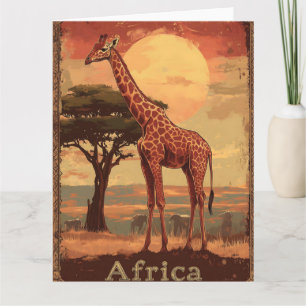 Giraffe with African Sunset -Vintage Travel Poster Card