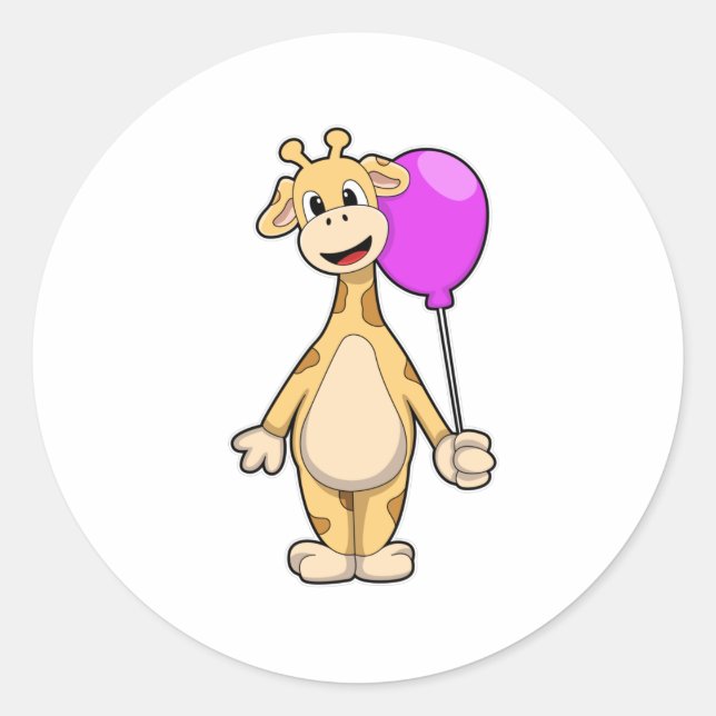Giraffe with Balloon Classic Round Sticker (Front)