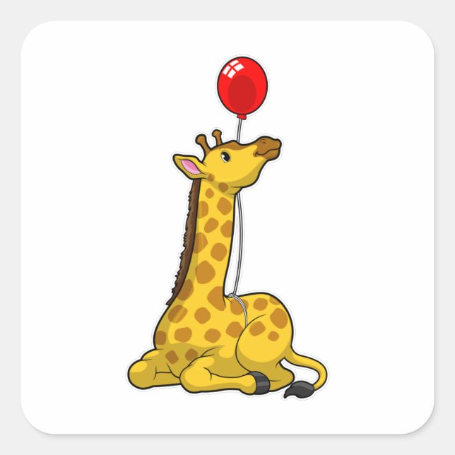 Giraffe with Balloon Square Sticker (Front)