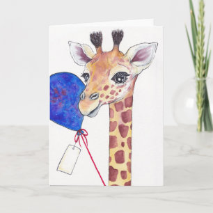 Giraffe with Balloon & Tag Celebratory Card