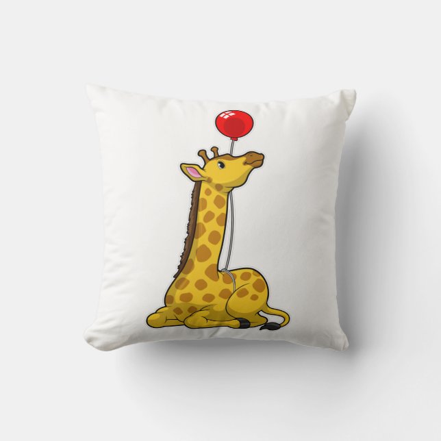 Giraffe with Balloon Throw Pillow (Front)