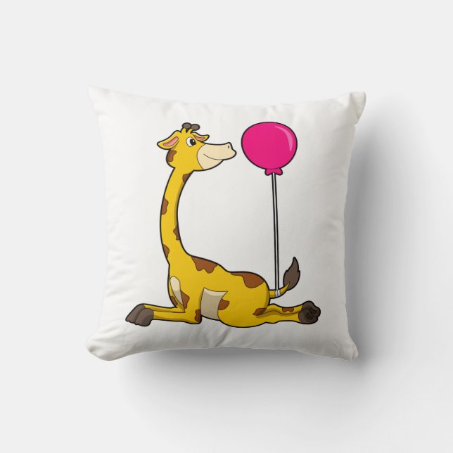 Giraffe with Balloon Throw Pillow (Front)