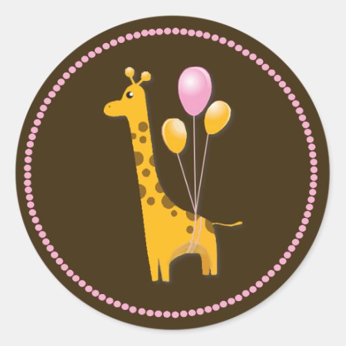 Giraffe with Balloons Baby Shower Sticker