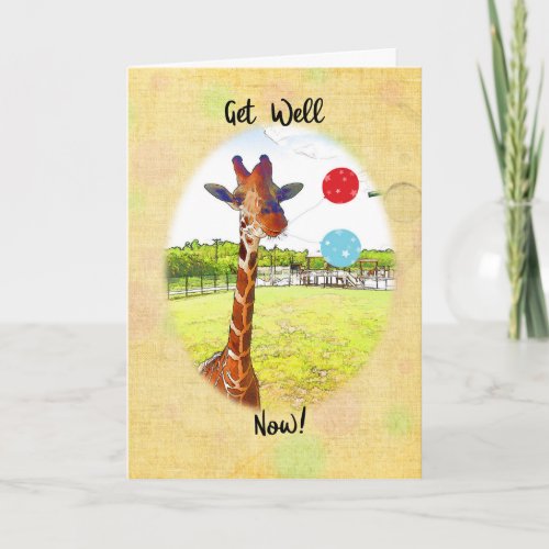 Giraffe With Balloons Get Well Card
