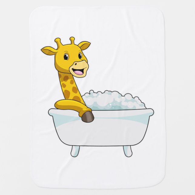 Giraffe with Bathtub with Foam Baby Blanket (Front)