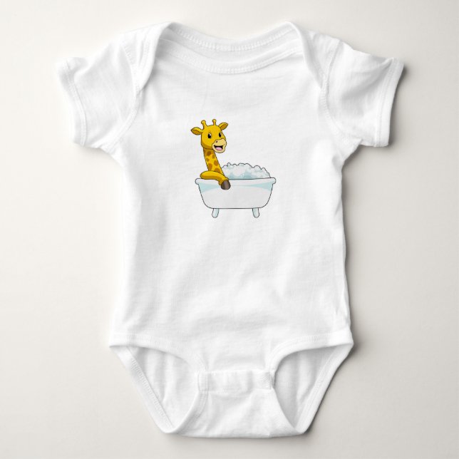 Giraffe with Bathtub with Foam Baby Bodysuit (Front)