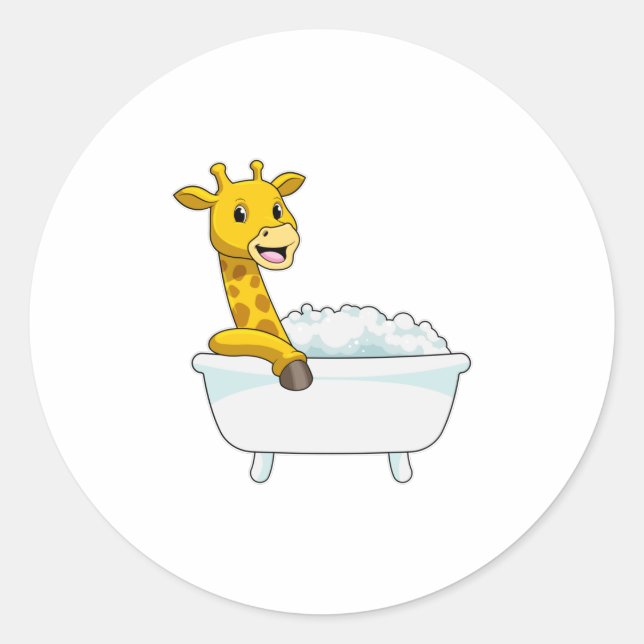 Giraffe with Bathtub with Foam Classic Round Sticker (Front)