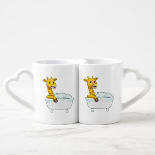 Giraffe with Bathtub with Foam Coffee Mug Set