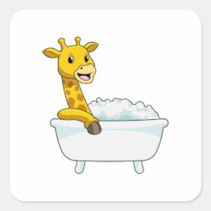 Giraffe with Bathtub with Foam Square Sticker
