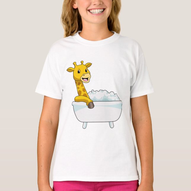 Giraffe with Bathtub with Foam T-Shirt (Front)