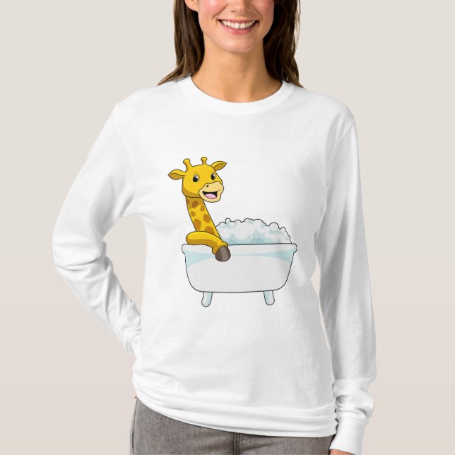 Giraffe with Bathtub with Foam T-Shirt (Front)
