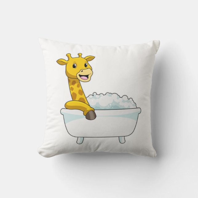 Giraffe with Bathtub with Foam Throw Pillow (Front)