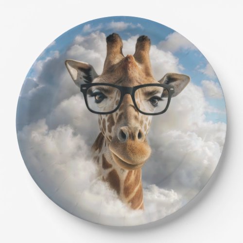 Giraffe with Black Eyeglasses in Cloud Paper Plates