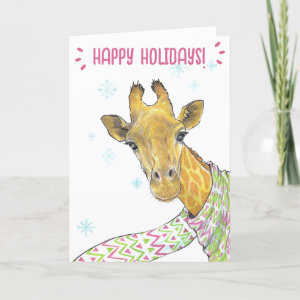 Giraffe with Christmas scarf Cute fun Animal art