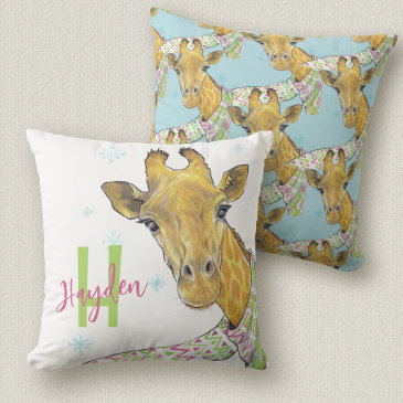 Giraffe with Christmas scarf Cute funny Animal art