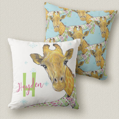 Giraffe with Christmas scarf Cute funny Animal art