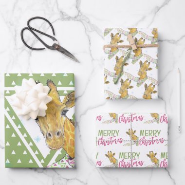 Giraffe with Christmas scarf Cute funny Animal art