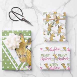 Giraffe with Christmas scarf Cute funny Animal art Wrapping Paper Sheets