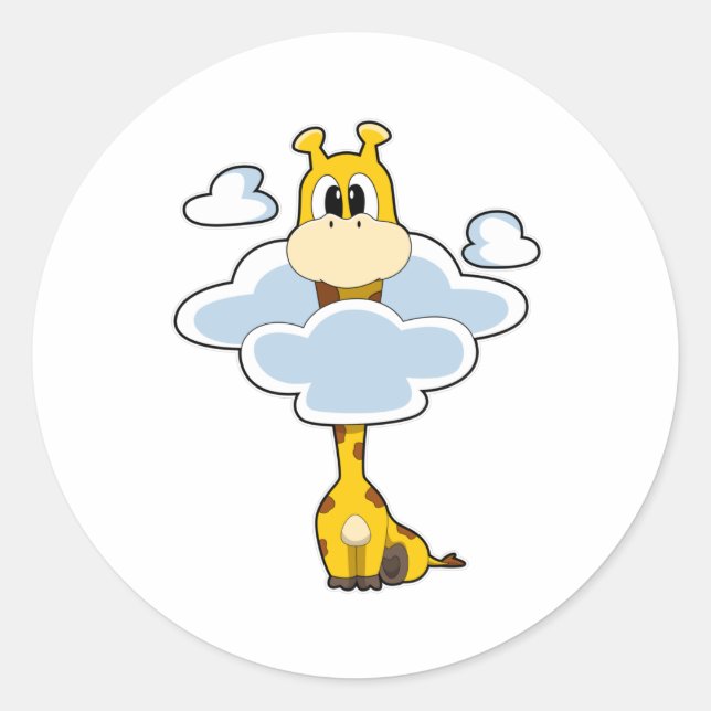 Giraffe with Clouds Classic Round Sticker (Front)